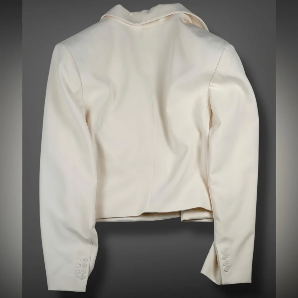 Express Women’s Ivory Cropped Blazer Tailored One Button Jacket Size XL